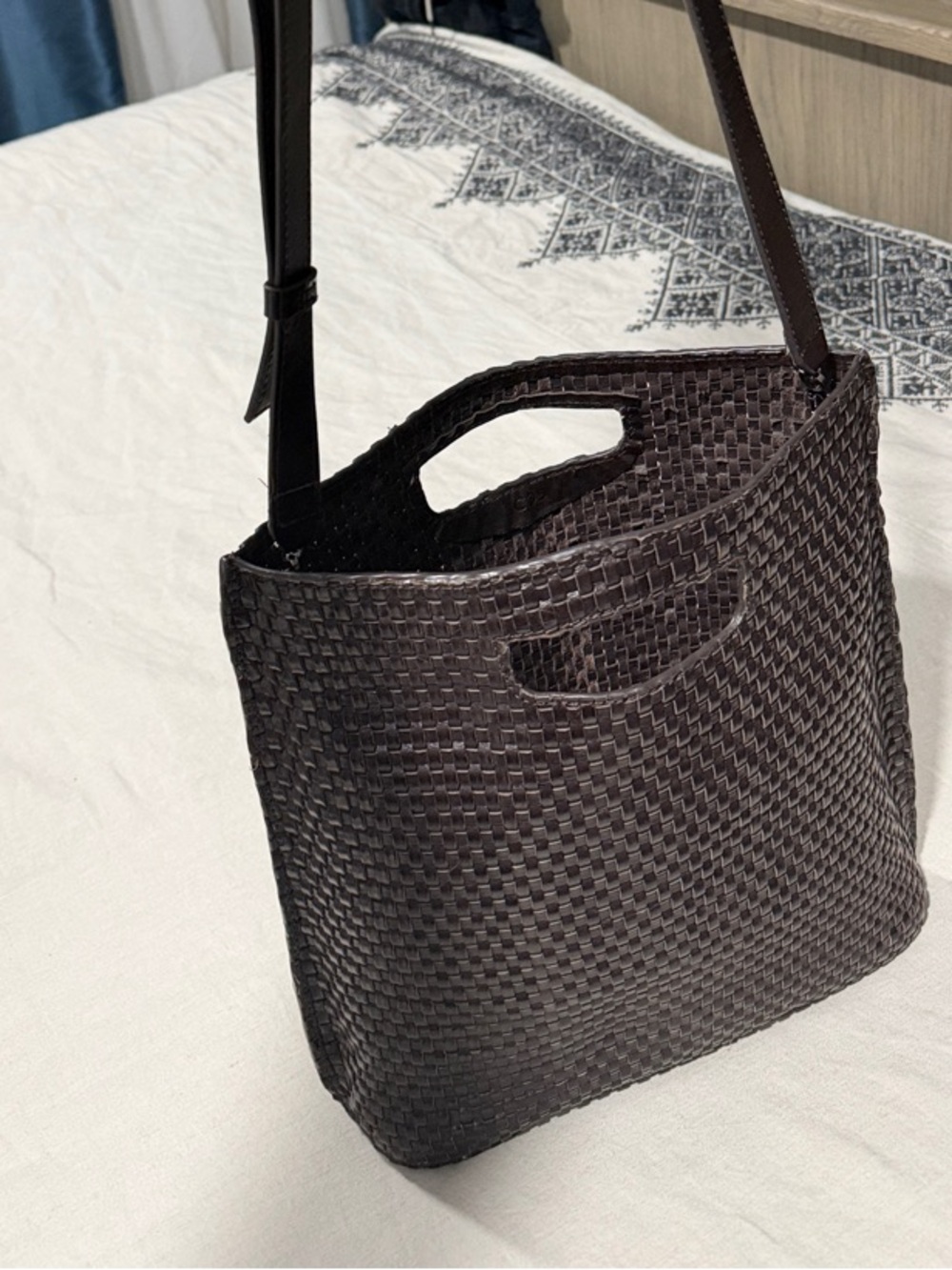 COS Dark Brown FOLIO HAND-WOVEN BAG - LEATHER